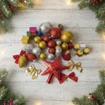 Yılbaşı Süsleri 38 Parça Noel Ağacı Dekorasyon Seti, 90 cm Çam Ağacı, Kırmızı-Altın-Gümüş Toplar, Yıldız, Kozalak, Çan ve Hediye Kutusu Süsleri