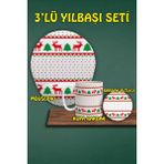 Yılbaşı Temalı 3'lü Uyumlu Bilek Destekli Mousepad Kupa ve Bardak Altlığı Seti