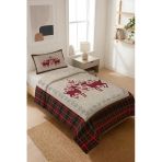 Yılbaşı Temalı Kadife Kumaş Kapitoneli Tek Kişilik Yatak Örtüsü Seti (2 Parça) Tky0046 Renkli 180 X 240