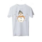Yılbaşı Temalı Kardan Adam Baskılı T-Shirt, Beyaz, Noel Kar Tanesi Desenli, Pamuklu, Kış Sezonu Günlük Giyim (Beyaz, Large)