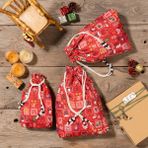 Yılbaşı Temalı Kumaş Kese Torba 3'lü Set – Hediye Paketi & Valiz Organizer | Kırmızı Bez Çanta
