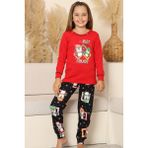 Yılbaşı Temalı Penguen Desenli Kız Çocuk Pijama Takımı - Kırmızı - 7 - 8 Yaş