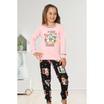 Yılbaşı Temalı Penguen Desenli Kız Çocuk Pijama Takımı - Pembe - 7 - 8 Yaş
