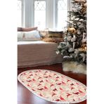 Yılbaşına Özel Pamuk Dijital Yıkanabilir Oval Halı Chr4m CHR4M-P-S-Oval, Bordo, 80 x 120