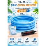 YILDIRIM OYUNCAK 114x25 cm Mavi Şişme Çocuk Havuzu Seti – Pompa ve Yama Dahil 3’lü Set
