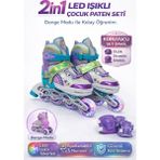 Yıldırım Oyuncak 2in1 LED Işıklı Deniz Kızı Çocuk Pateni + Koruyucu Set (Dizlik Dirseklik Bileklik) Taşıma Çantalı - Mor