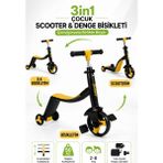 Yıldırım Oyuncak 3in1 Çocuk Scooter & Pedallı Denge Bisikleti – 2-6 Yaş Ayarlanabilir Yükseklik 50KG Taşıma Kapasiteli - Turuncu