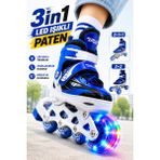 Yıldırım Oyuncak 3in1 LED Işıklı Çocuk Pateni - Ayarlanabilir Numaralı 2+1+1 / 2+2 Dizilim Taşıma Çantalı Lüks Inline Paten - Mavi