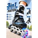 Yıldırım Oyuncak 3in1 LED Işıklı Çocuk Pateni - Ayarlanabilir Numaralı 2+1+1 / 2+2 Dizilim Taşıma Çantalı Lüks Inline Paten - Siyah