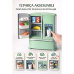 YILDIRIM OYUNCAK Çift Açılır Kapak Dokunmatik Ekranlı Buzdolabı Seti - 12 Parça Aksesuarlı Sesli Müzikli Set 31 Cm