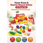 YILDIRIM OYUNCAK Joy Market Yazar Kasası 43 Parça- 14 Parça Kesme Meyve Sebze Toplam 57 Parça 2'li Set