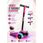 Yıldırım Oyuncak LED Işıklı 3 Tekerlekli Çocuk Twist Scooter – Ayarlanabilir Gidon, Denge Destekli, Kalın Arka Teker Güçlü Fren Sistemli - Pembe