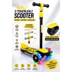 Yıldırım Oyuncak LED Işıklı 3 Tekerlekli Çocuk Twist Scooter – Ayarlanabilir Gidon, Denge Destekli, Kalın Arka Teker Güçlü Fren Sistemli - Sarı