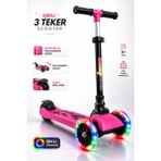 Yıldırım Oyuncak LED Işıklı 3 Tekerlekli Twist Çocuk Scooter – Katlanabilir, Ayarlanabilir Gidon (78-83-88 Cm), Güçlü Arka Fren, Dengeli Sürüş - Pembe