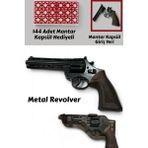 Yıldırım Oyuncak Metal Revolver 25 cm Mantar Kapsül Atan Tabanca Revolver 144 Adet Kapsül Hediyeli - Siyah - Kahverengi