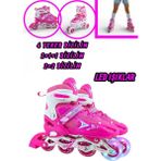 Yıldırım Oyuncak Silikon Tekerli Paten Ayarlanabilir 2+1+1, 2+2 ve Tek Sıra Paten Işıklı Çocuk Pateni 3 In 1 - Pembe - 34/37
