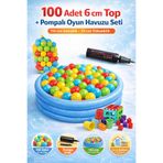 YILDIRIM OYUNCAK Şişme Mavi Top Havuzu 114 cm 100 Adet 6 cm Top + Pompa + Bultak ve 6’lı Kule Oyun Seti
