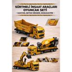 YILDIRIM OYUNCAK Sürtmeli Hareketli 360° Dönebilen İş Makinesi Seti Damperli Kamyon + Beton Mikseri + Ekskavatör 25cm