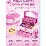 Yıldırım Oyuncak Sürülebilir 3 Katmanlı Taşınabilir Çantalı Makyaj Güzellik Seti Portatif Çekmeceli Güzellik Seti - Pembe
