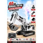 YILDIRIM OYUNCAK Uzaktan Kumandalı Buharlı Ekskavatör 40cm - 3 Başlıklı Metal Kepçeli Şarjlı İş Makinesi Oyuncağı