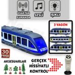 Yıldırım Oyuncak Uzaktan Kumandalı LED Işıklı Sesli 30 Parça Raylı Aksesuarlı Manyetik Vagonlu 176 cm Tren Seti - Mavi
