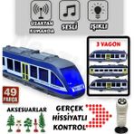 Yıldırım Oyuncak Uzaktan Kumandalı LED Işıklı Sesli 49 Parça Raylı Aksesuarlı Manyetik Vagonlu 265 cm Tren Seti - Mavi - Beyaz