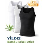 Yıldız 3'lü Erkek Bambu Likralı Atlet 315 - S - Siyah - Beyaz - Gri