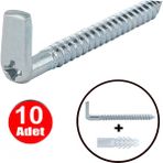 Yıldız Başlı 7cm L Vida Şofben Tablo Çerçeve Duvar Askısı Daset Askı Kancası Termosifon Vidalama Asma Montaj Demir Çivi Aparatı -10 Adet - Gri