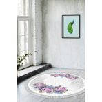 Yıldız Deri Tabanlı Saçaklı Dijital Halı Yuvarlak 700625-D-S-Yuvarlak, Mürdüm, 100 x 100