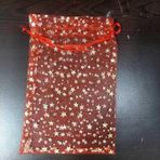 Yıldız Desenli Kırmızı Organze Hediye Kesesi, 19x13 cm, Kurdele Bağcıklı
