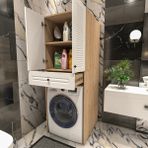 Yıldız Elegance Panjur Kapaklı Çekmeceli ve Raflı Çamaşır Makinesi Dolabı I AHŞAP-BEYAZ