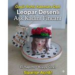 Yıldız İskandinav Leopar Desenli Aşk Kadını Kahve Fincanı – El Yapımı Özel Tasarım Hediye - güllü fincan - 001-Renkli