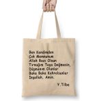 Yıldız Tilbe Motto Söz Bez Çanta Uzun Saplı - Açık Bej - 40 X 40