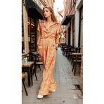 Yıldızistan Kadın Cepli Beli Lastikli Bol Paça Gömlek Yaka Kısa Kollu Kaliteli Saten Tulum Turuncu 700-3235451