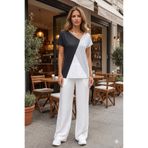 Yıldızistan Pasaklı Giyim Kadın Siyah Beyaz Gri Renk Bloklu Kısa Kollu Salaş Penye T-shirt 700-3207198