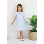 Yıldızlı Fiyonk Detaylı Özel Gün Kız Çocuk Elbise Mavi - 1 - 2 Yaş