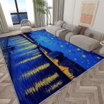 Yıldızlı Gece Yağlı Boya Halı 160 x 230 cm - Oturma Odası, Yatak Odası, Mutfak ve Koridor için Kaymaz Yumuşak Halı - Büyük Kısa Tüylü Ev Dekoru Halı