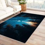 Yıldızlı Gökyüzü 3D Alan Halısı - Renkli Ağaçlar Yumuşak Yıkanabilir Halı Oturma Odası Yatak Odası Mutfak ve Ofis Dekoru için (Mavi 120 x 150 cm) - Rahat Kısa Tüylü Tasarım