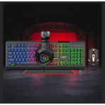 Yılıma QS-3005 4+1 Klavye Mouse Kulaklık Mousepad Full Oyuncu Ekipman Seti Lazer - Siyah