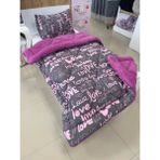 Yılmaz Tekstil Denizli Tek Kişilik Çift Taraflı Welsoft Yorgan Takımı Mürdüm Love | Çeyiz Seti | Çeyiz Takımı - 155 x 215 cm - Fuşya - Mürdüm