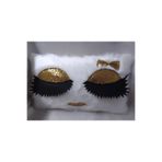 YILMAZHOME Kirpikli Peluş Kırlent Kılıfı - (Beyaz Peluş-Gold Kirpik)