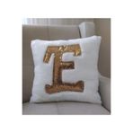 YILMAZHOME Peluş Harfli Kırlent Kılıfı - (beyaz Peluş-gold Harf)