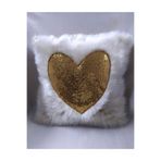 YILMAZHOME Peluş Kalpli Kırlent Kılıfı - (kemik Peluş - Gold Kalp)