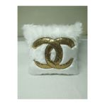 YILMAZHOME Peluş Kırlent Kılıfı - (Beyaz Peluş-Gold)