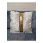 YILMAZHOME Peluş Şeritli Kırlent Kılıfı - (Kemik Peluş-Gold Şeritli)