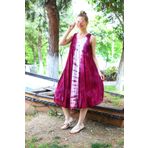 YILSOY TEKSTİL Kadın Bordo Uzun Çan Boyuna Desenli Batik Elbise 4134