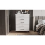 Yilwood Beş Çekmeceli Aynalı Şifonyer Parlak Beyaz Modern Tasarım 110 cm Yükseklik 80 cm Genişlik