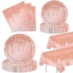 YimaiX Rose Gold Parti Malzemeleri, Rose Gold Parti Tek Kullanımlık Sofra Seti 20 Parti Tabağı 9 inç 20 7 inç Kağıt Tabaklar Gül Altın Doğum Günü Partisi Dekorasyonu için 20 Peçete Masa Örtüsü 20