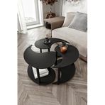 Yin Yang Unity Serenity Orta Sehpa 3’lü Set, Siyah, 70 cm Yuvarlak – Modern Minimalist Tasarım, Salon ve Oturma Odası İçin Dekoratif Zigon Sehpa