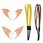 YINETTECH 4 parça Lateks Elf Peri Kulakları Anime Hobbit Goblin Pixie Cosplay Cadılar Bayramı Noel Parti Dekoru için 2 parça Saç Örgüsü